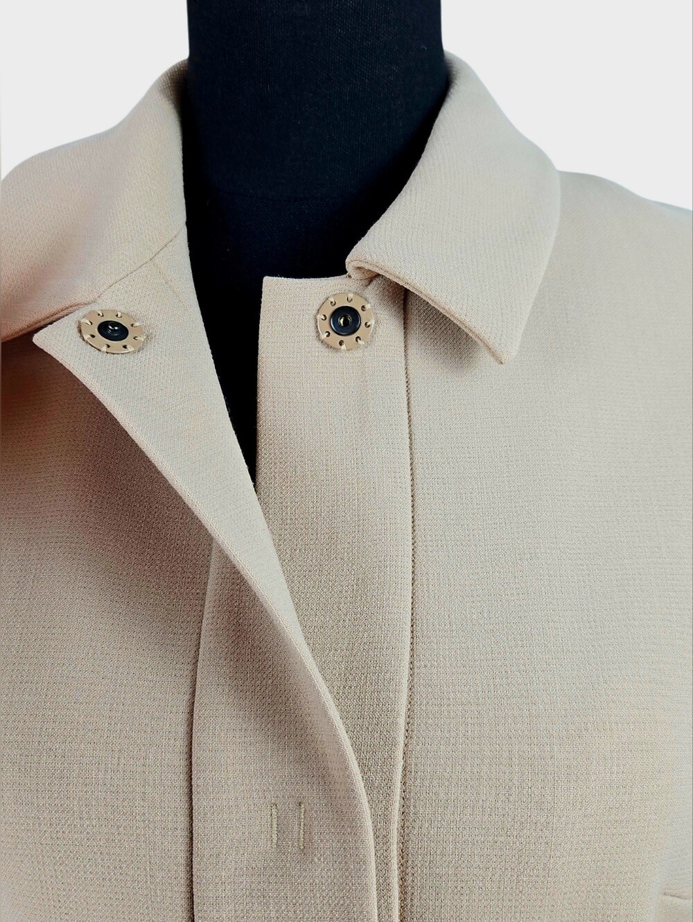 Max Mara Studio Wool Blend Hidden Snap Jacket Blazer Beige Black Size 10 - Picture 11 of 14